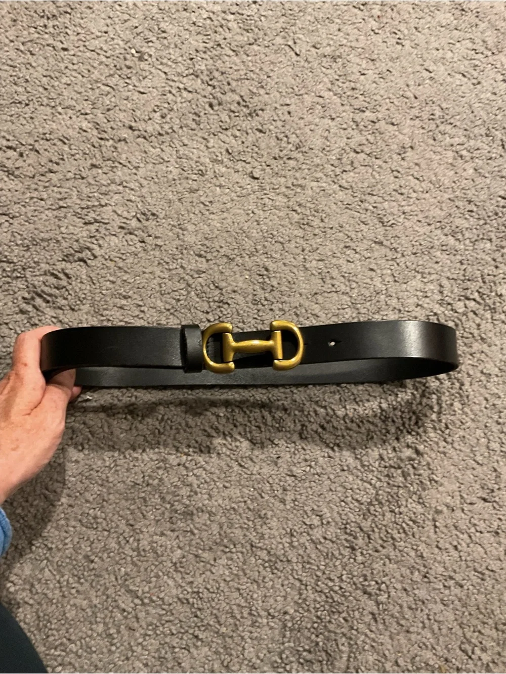 Boden Black Leather Belt with Gold Brass Horsebit Buckle Detail